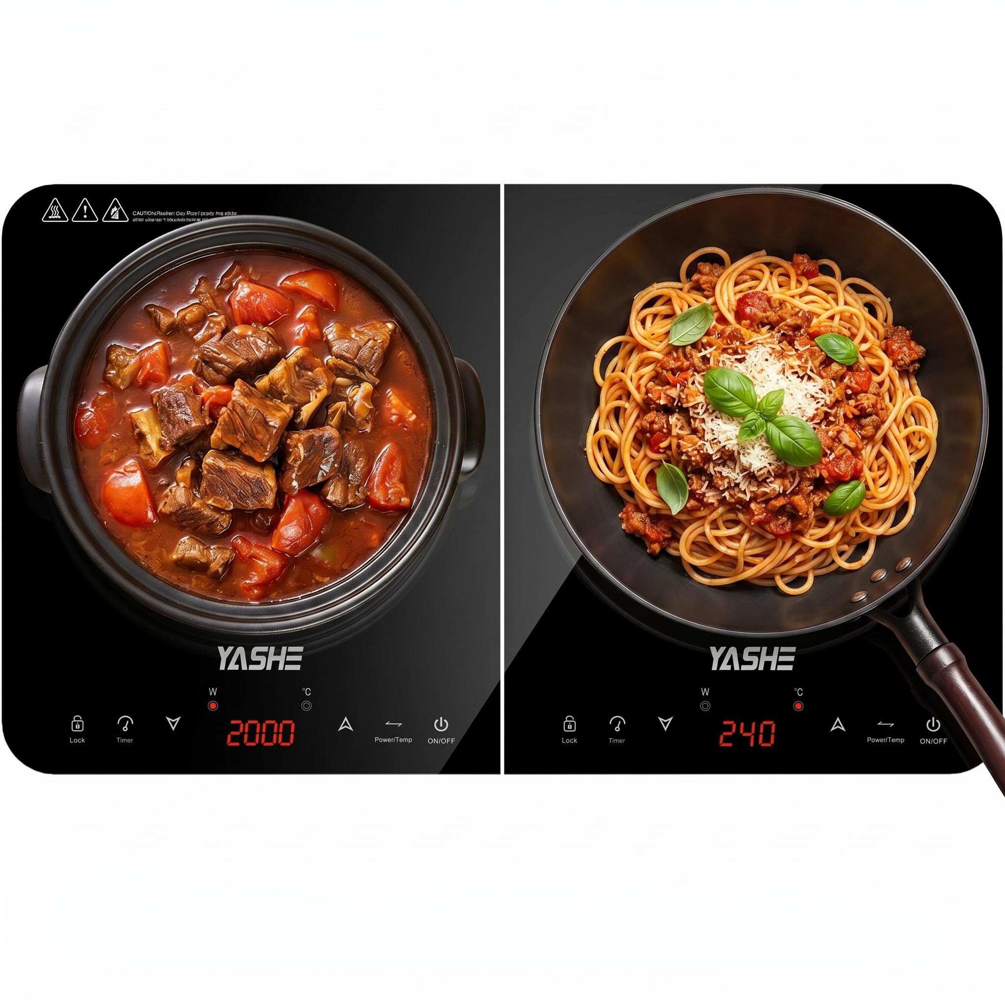 YASHE Placa de Inducción Doble Portátil 3500W – Cocina Eléctrica de Sobremesa con Control Táctil, Diseño Ultra Slim, 10 Niveles de Temperatura y Temporizador de 180 Min – Ideal para Camping, Caravanas