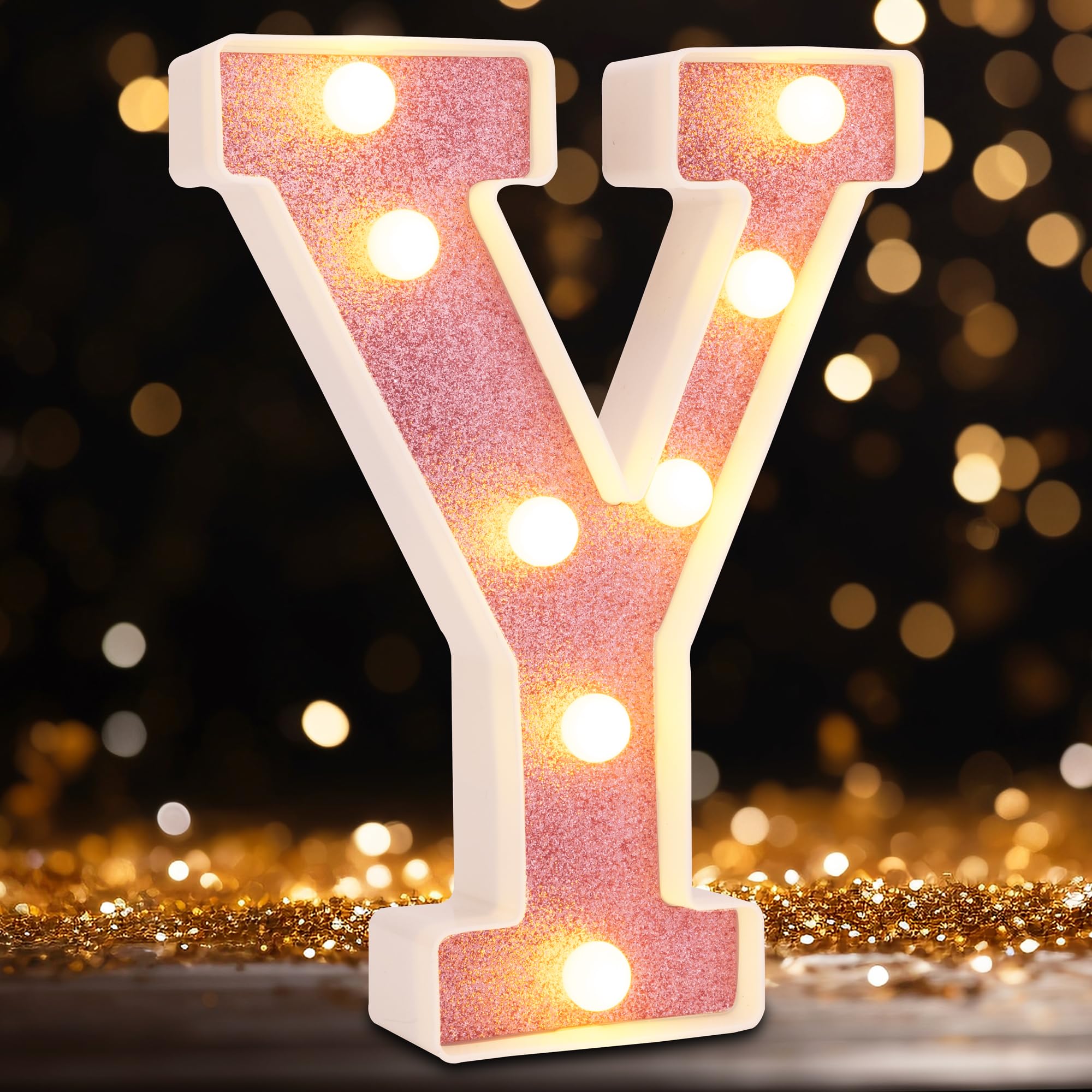 Small Led Marquee Letters, Light Up Letters, 8.58 Inch Led Letter Lights, Battery Powered Lighted Sign for Table, Party, Birthday, Christmas Decor (Pink Glitter, Letter Y) — image 1
