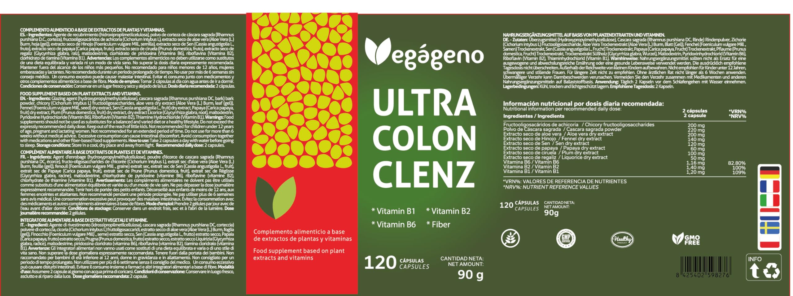 COLON CLENZ – Aloe Vera, Cascara Sagrada, Senna, Papaya, Entgiftung, gegen Verstopfung und Blähungen, 100% natürlich, glutenfrei, Darmreinigung, Darmreinigungs-Probiotika, 120 Kapseln