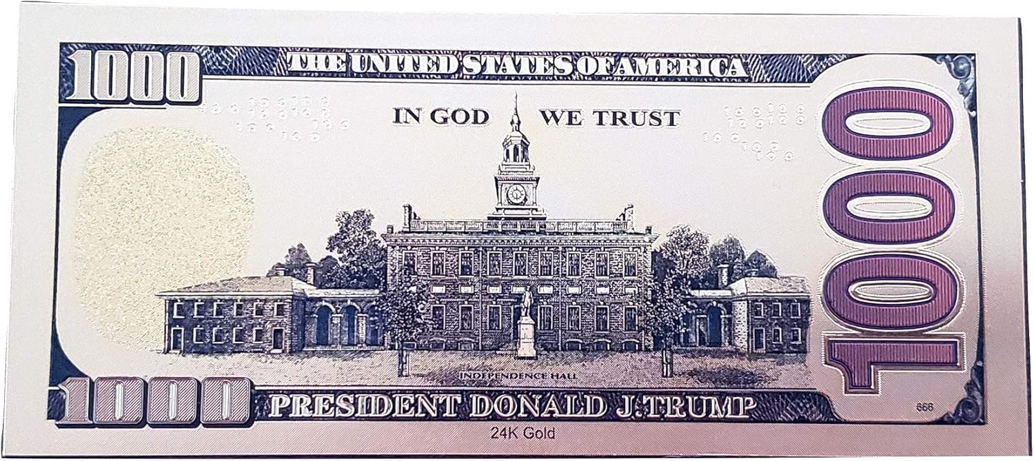 도널드 트럼프 웃는 얼굴 골드 컬러 대통령 1000 달러 지폐 화폐 보유자-Freehip.co.kr