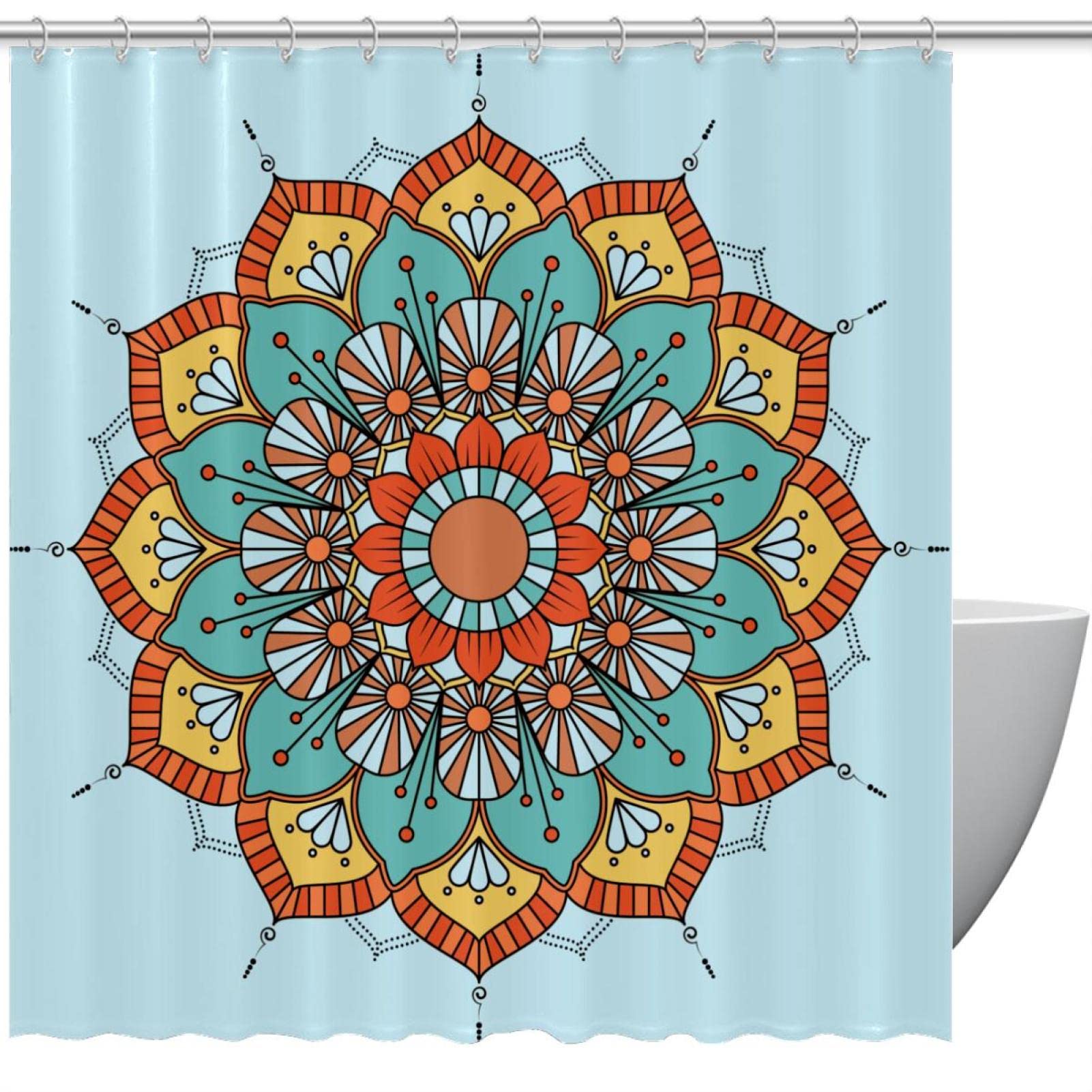 Rideau sans odeur mandala bleu bohème imperméable et sain pour douche et baignoire