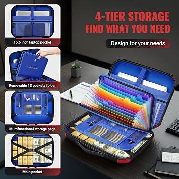 Ytonet Accordion File Organizer, Hard Case Document Organizer Box with Lock | Important Car File Organizer with Removable File Folder, Portable Safe Box for Home Travel for Letter Size Files