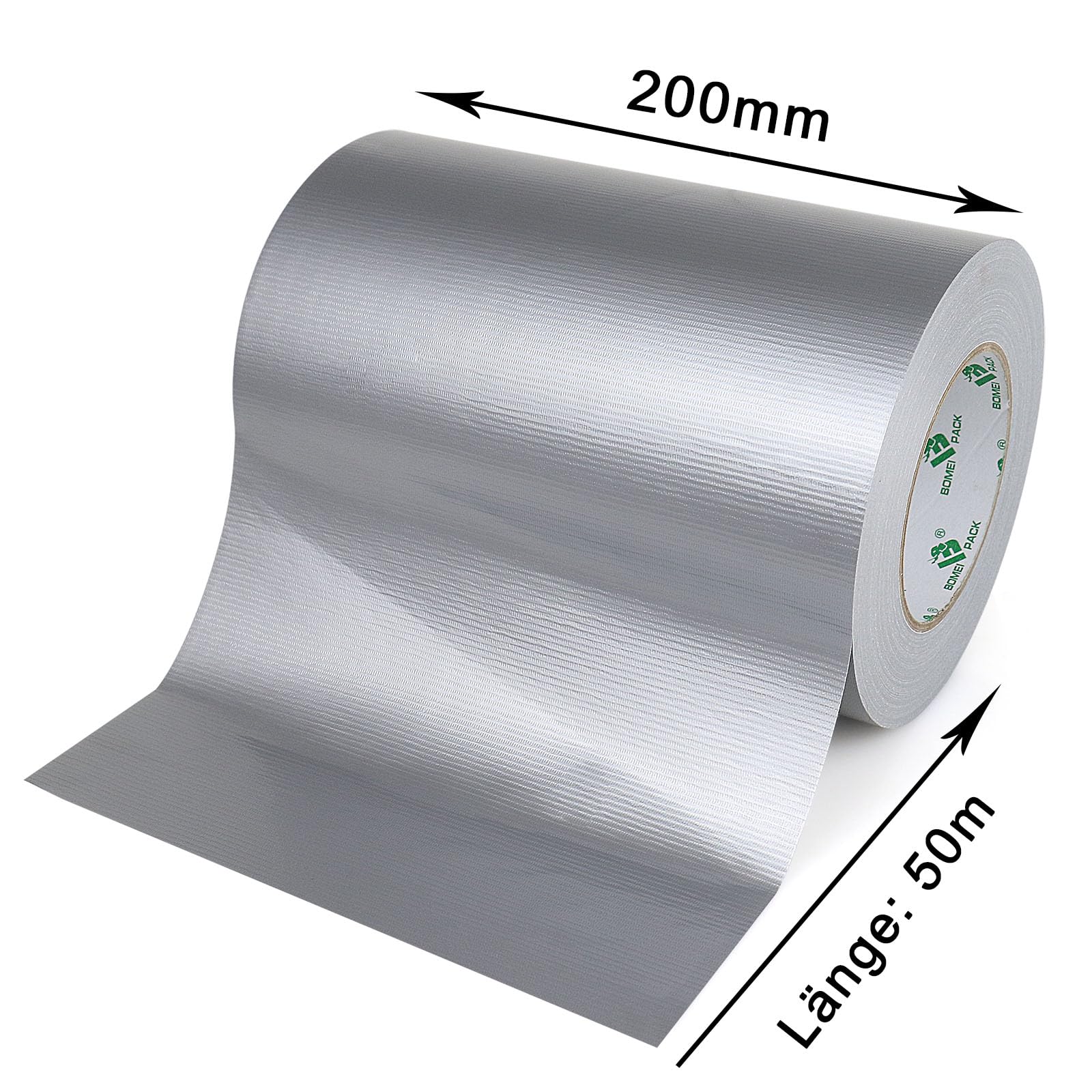 BOMEI PACK Cinta blindada extra fuerte, color plata, 50 m x 200 mm, cinta de reparación impermeable para interior y exterior, cinta de reparación con fuerte fuerza adhesiva