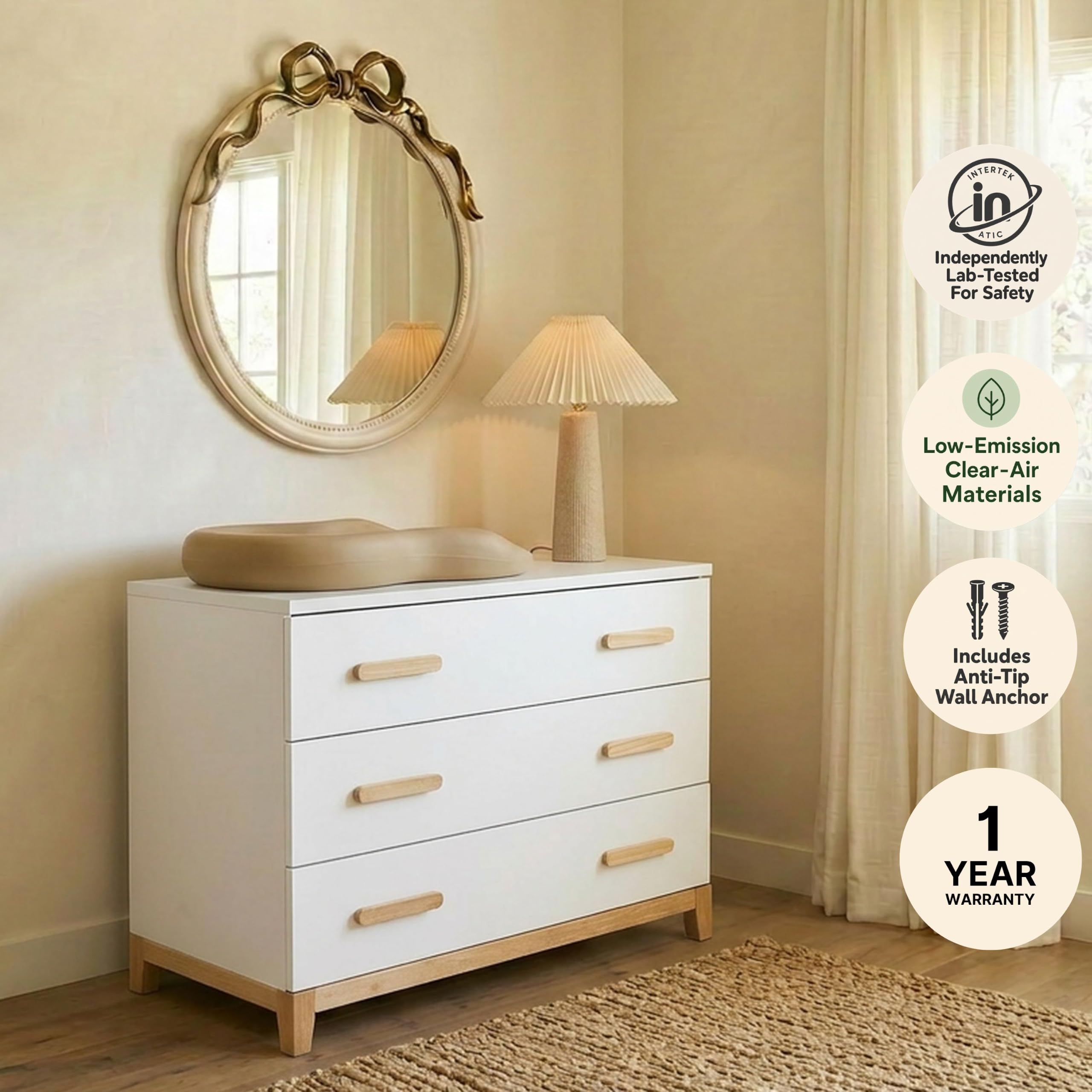white and gold nursery dresser dadada LaLa 3-Drawer Compact Dresser, Deep Drawers, White/Natural Little Black Dress