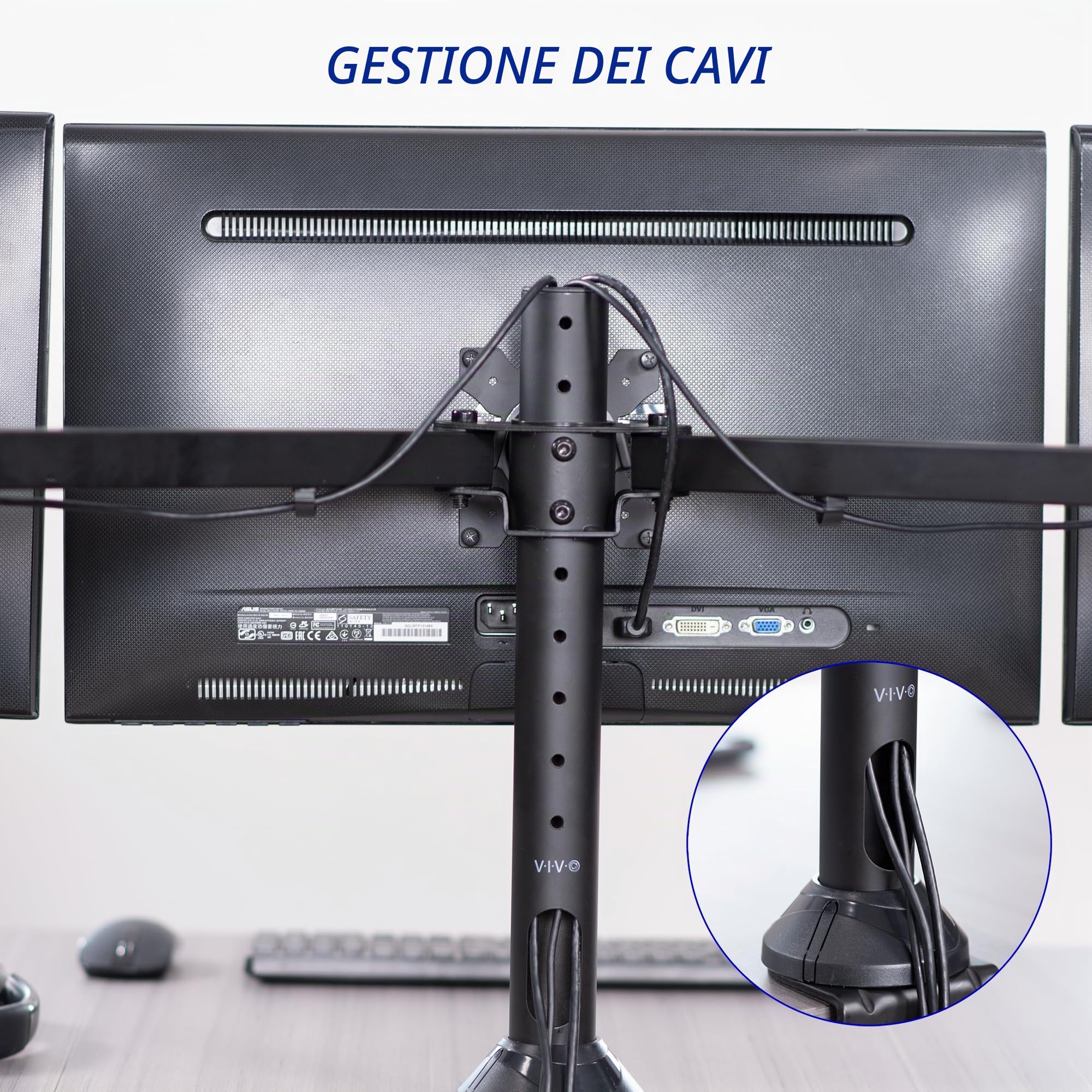 VIVO Tripla LCD computer scrivania del monitor del basamento del supporto VESA - nero regolabile in inclinazione, rotazione, e la rotazione si adatta a tre (3) schermi 13-32" (stand-V103)