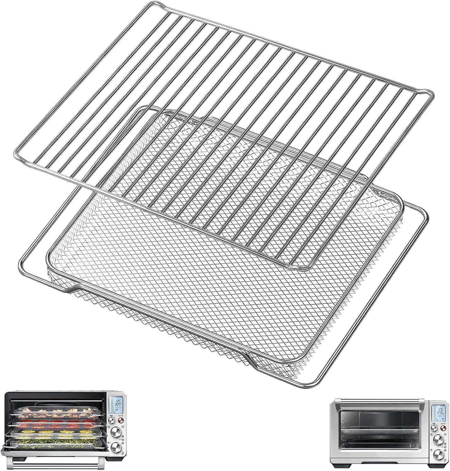 Air Fryer Basket & Rack for Breville BOV900BSS Smart Oven Air Fryer Pro, Stainless Steel Toaster Oven Accessories Dehydrator Rack Mesh Crisper Tray, Heavy Duty Replacement Parts, Dishwasher Safe