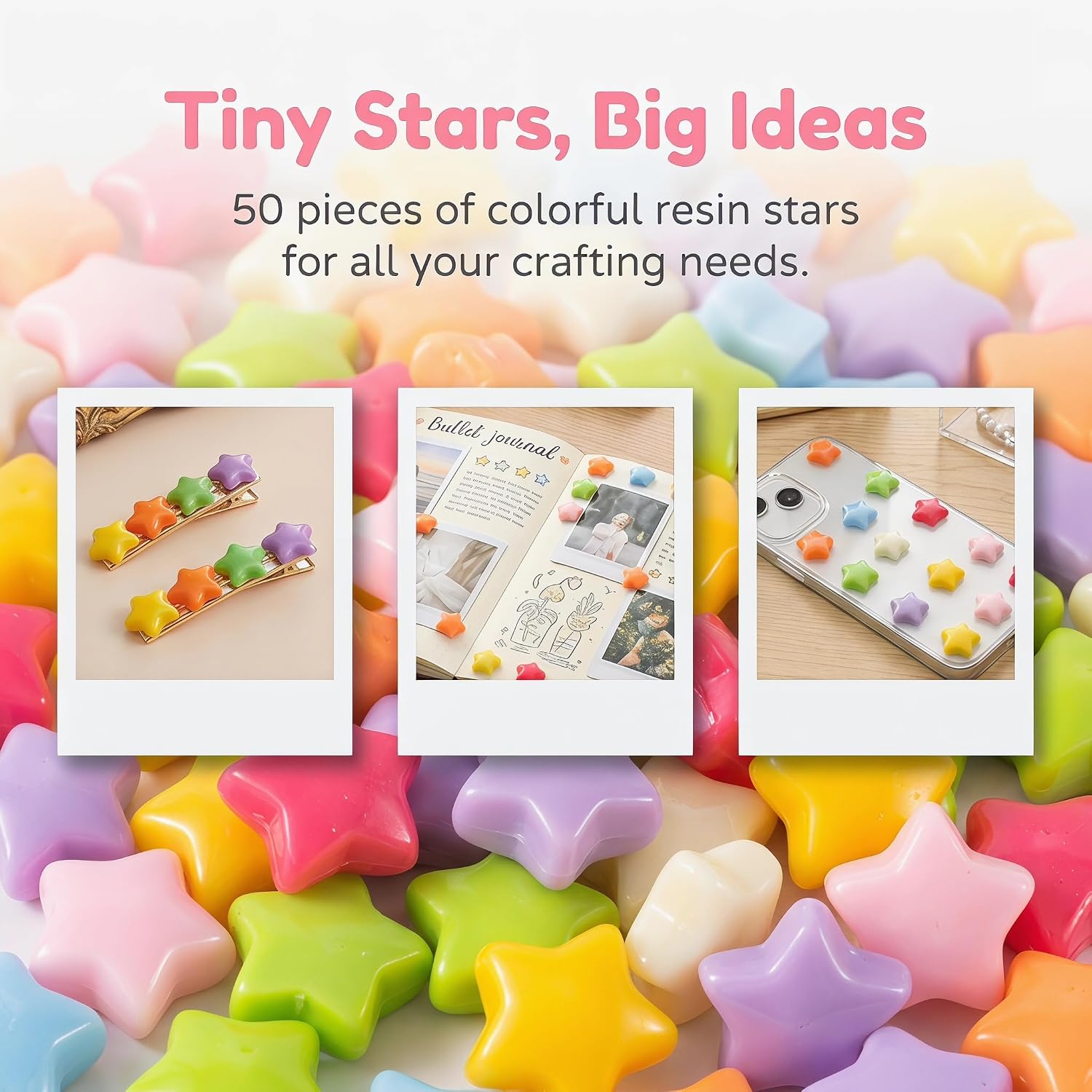 50pcs Colorful Resin Stars, Flatback Star Charm Embellishments image 3