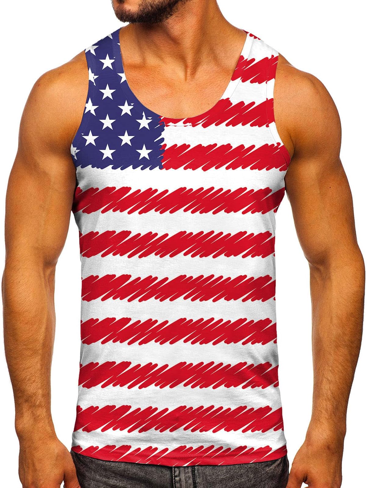 4th of July Patriotic Shirts Mens Workout Tank Top Slim-Fit Gym Tank Top Print Sleeveless Tee Shirts