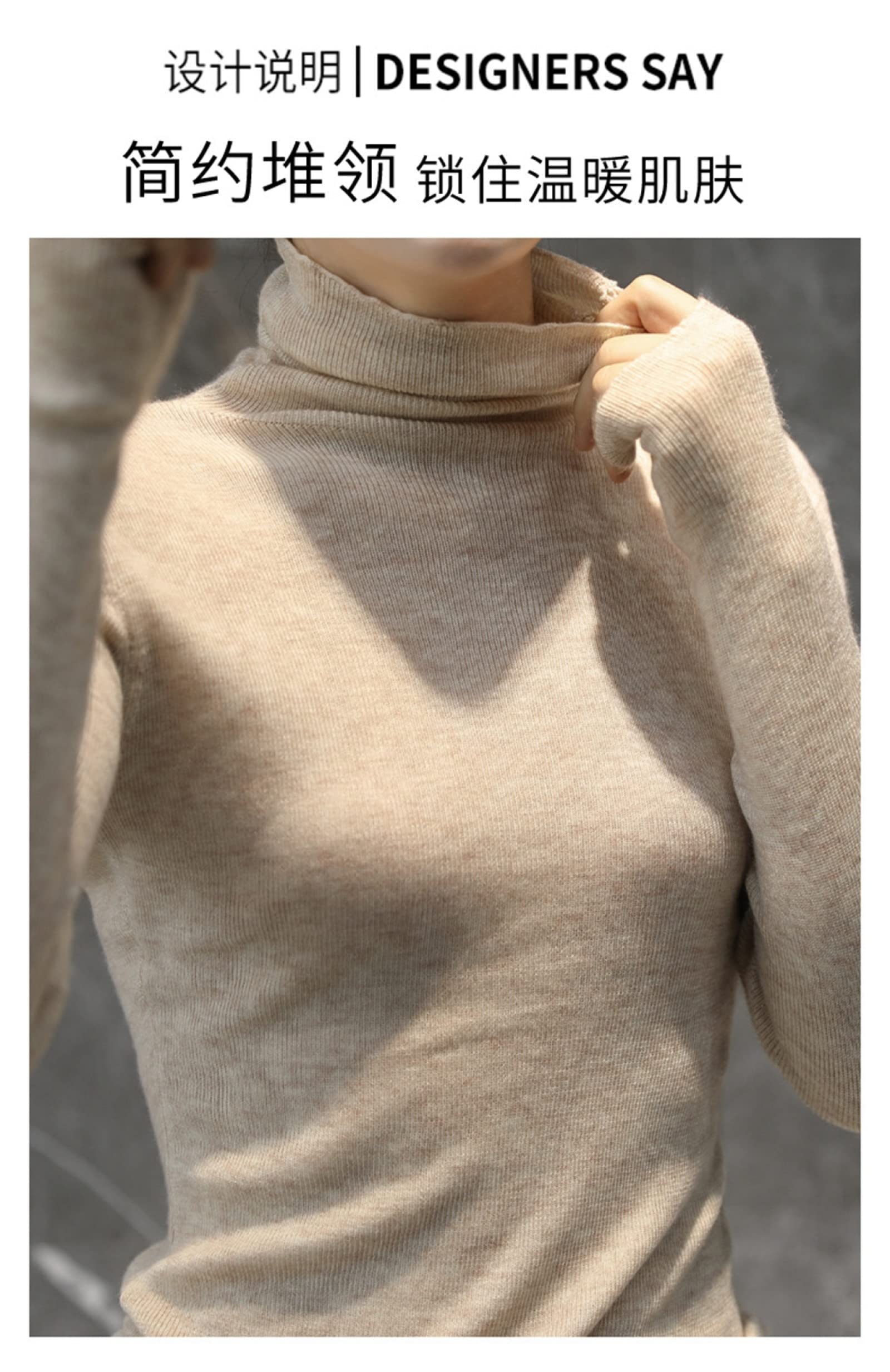 Suéter Para Mujer,Otoño E Invierno Para Mujer Suéter De Cuello Alto Moda Cachemir De Punto Jersey Delgado De Talla Grande Color Puro Manga Larga Elegante Suéter De Calle Suave Estiramiento Rega