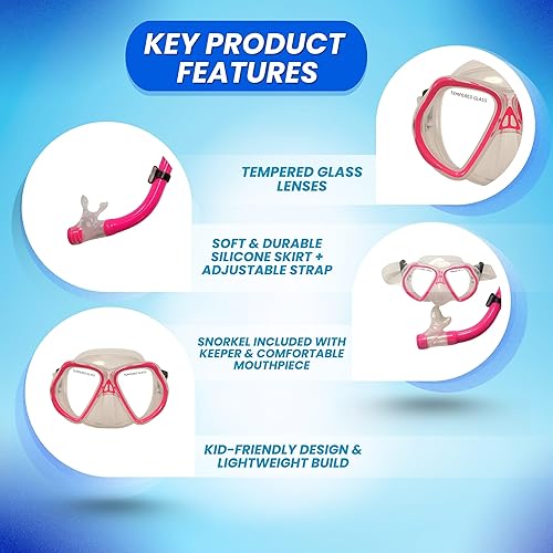 Miniatura 4 de Scuba Choice Comocean Youth Kids Color Rosa Silicona Snorkeling Máscara y snorkel Set