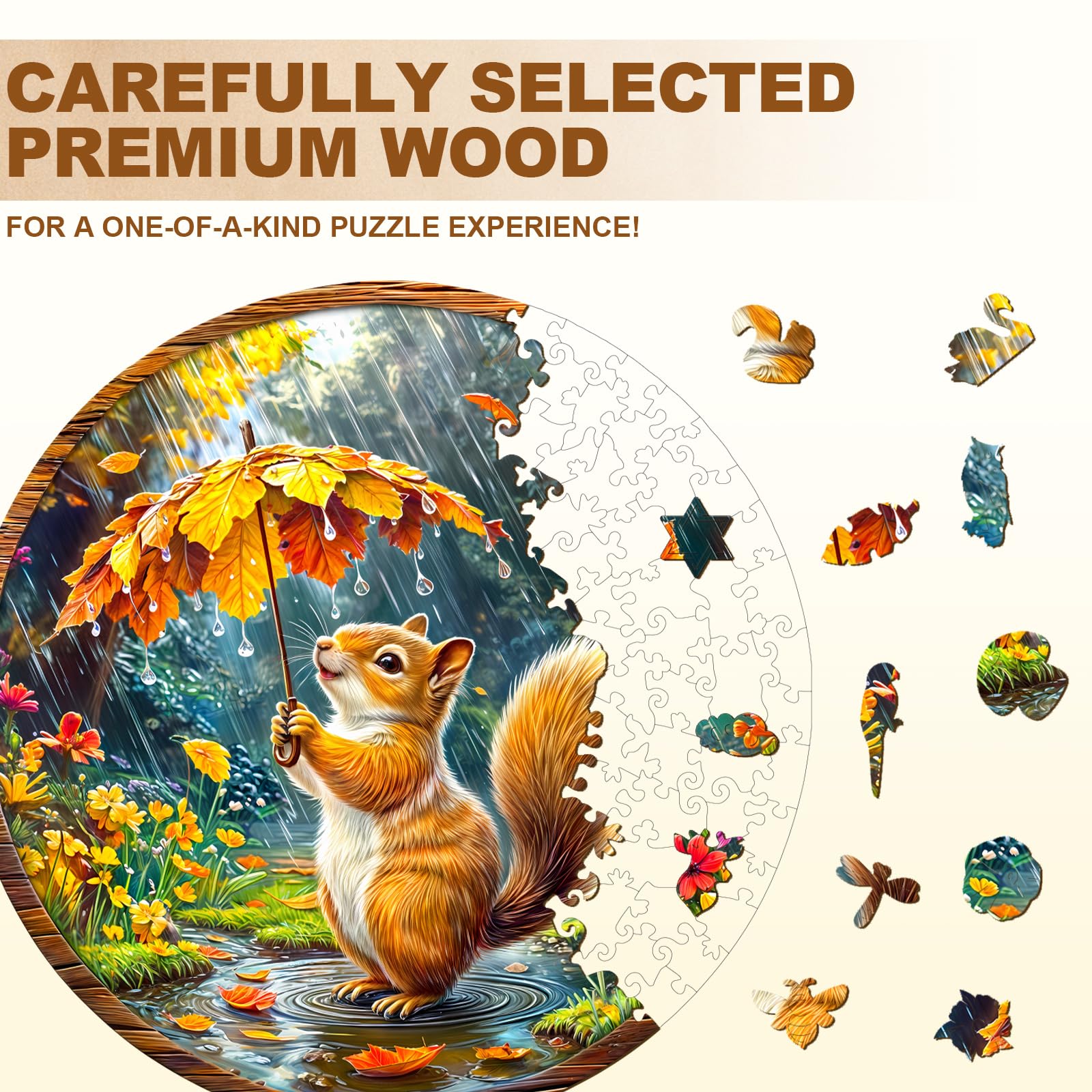 Holzpuzzle Erwachsene, 270 Teile Eichhörnchenträume Puzzles, 34 * 33.9cm Wood Puzzle, Unregelmäßige Einzigartige Tierform Holzpuzzles für Erwachsen, Schön Geschenk für Familie und Freunde