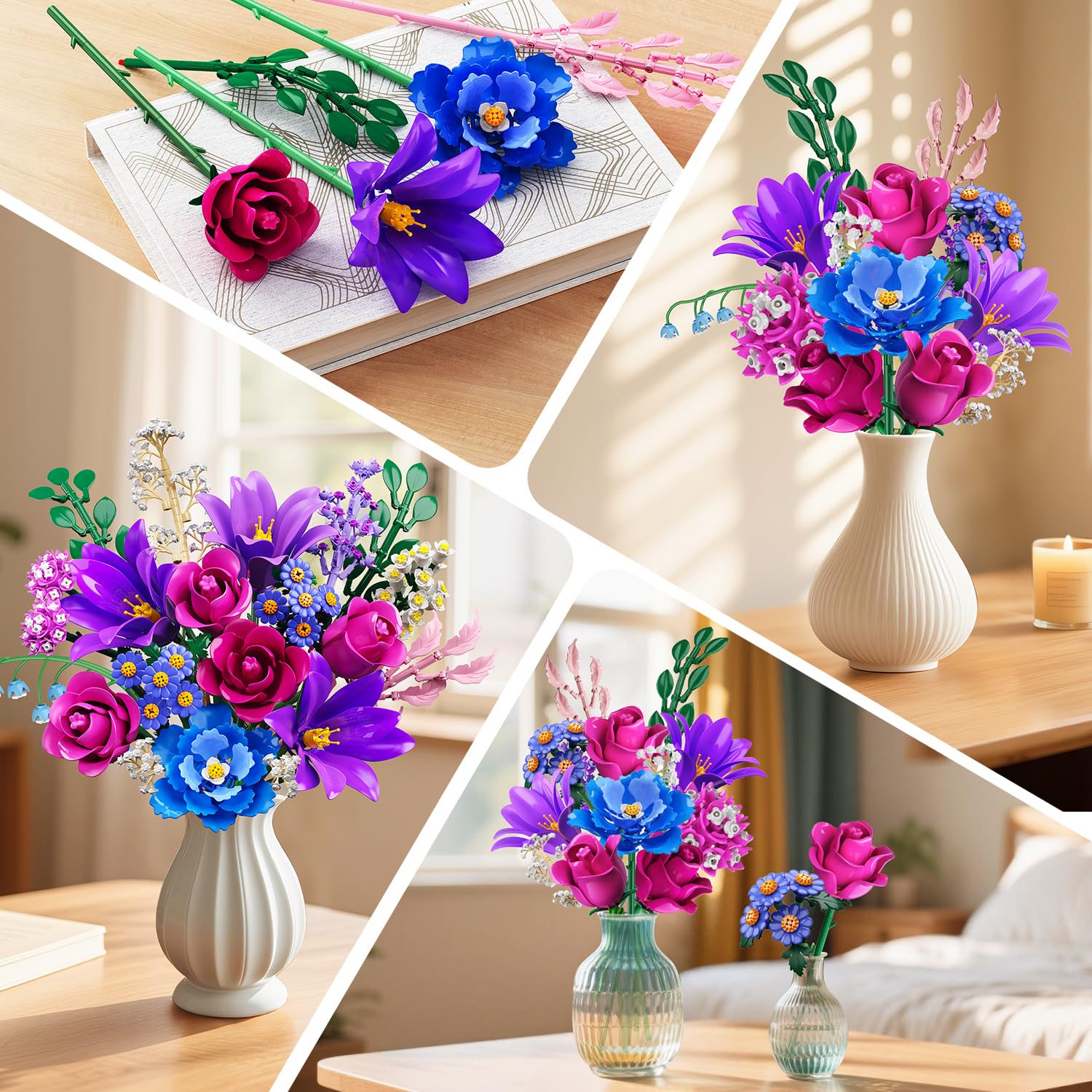 CUBIMANA Set di Fiori Costruzione Bouquet con LED - 21 Rose Rosse Collezione Botanica Set per Adulti