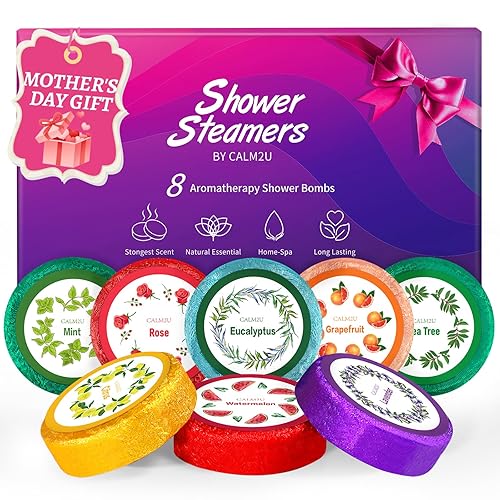 CALM2U Vaporizadores de ducha  Regalos de cumpleaños para mujeres, paquete de 8 bombas de ducha con aceites esenciales, regalos de cuidado personal