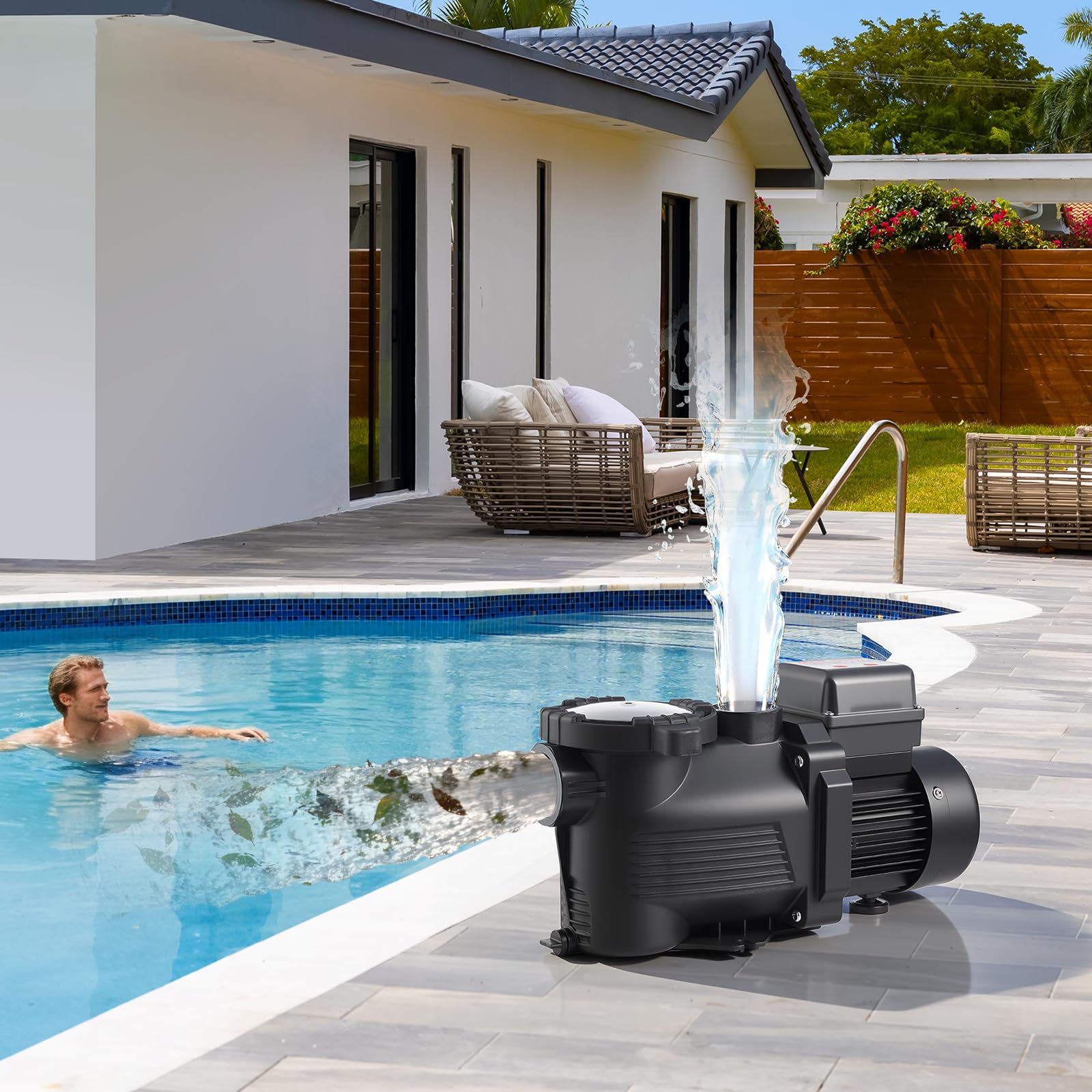 VEVOR Bomba para Piscina 400 W Caudal Máximo de 11100 L/H Bomba de Filtración para Piscina de Una Sola Velocidad, CA 220-240 V, Altura de Elevación Máxima de 10 m, con Temporizador de 24 Horas