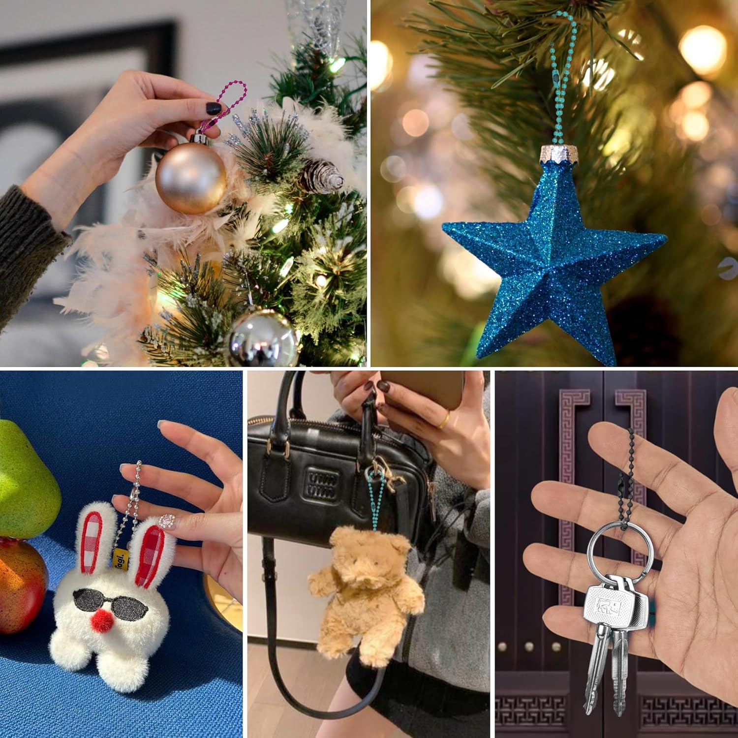 100 Pcs Mixed Color Ball Bead Chain – 2.4mm Beaded Key Ring Chain for Jewelry Making, DIY Crafts, Dog Tags, and Necklace Accessories with Connectors - Image 4