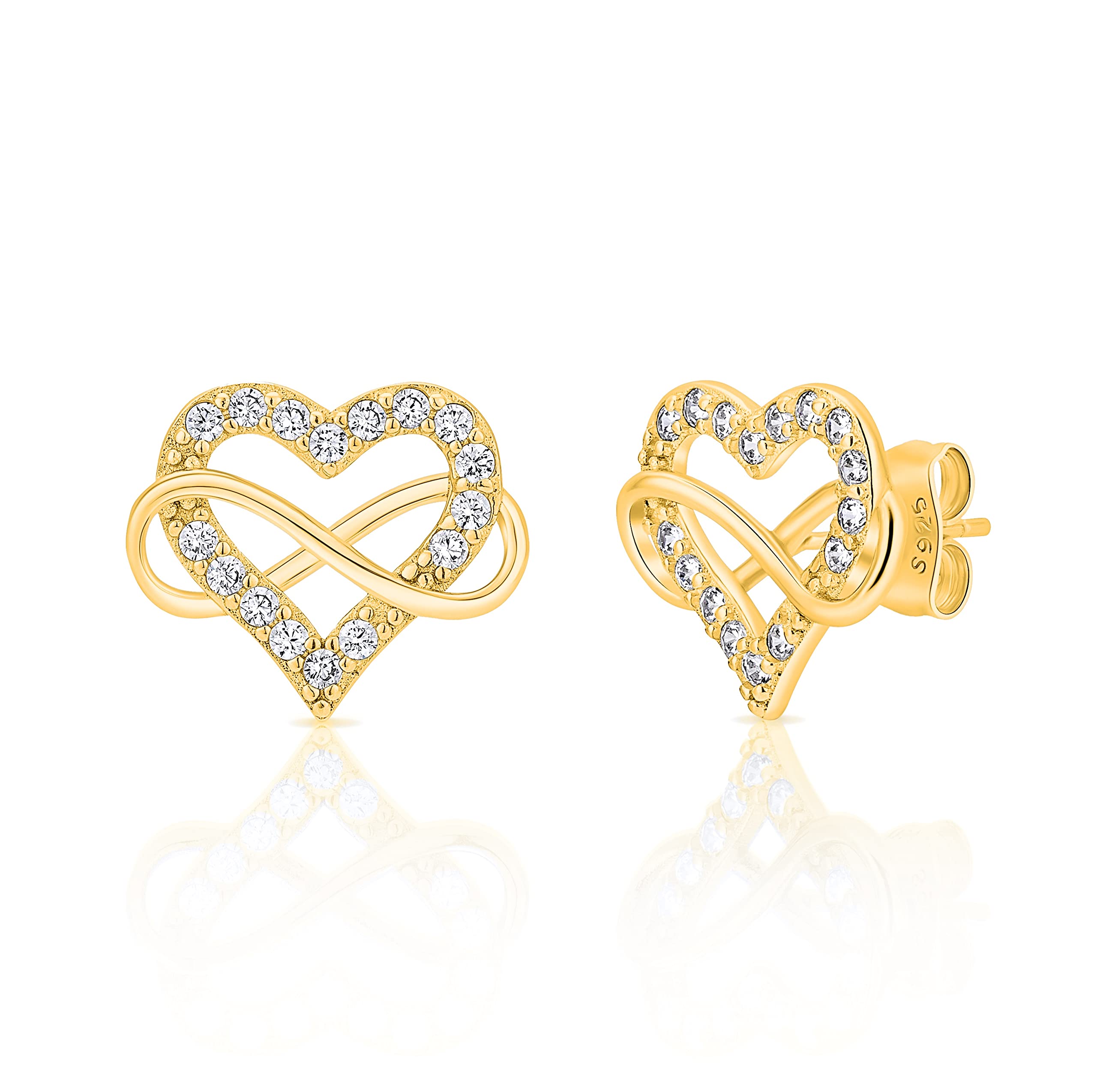 Sash & SophInfinity Heart Cubic Zirconia Earrings Studs, Brilliant Heart Earrings for Women, 925 sterling Silver Stud Earrings for Women, Wonderful Jewelry Gifts for Women, Mom, Wife, Girlfriend