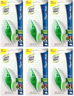 660415 Dispensador de cinta correctora de agarre DryLine de papel líquido, paquete de 6, cuerpo verde transparente, cinta blanca de 1/5 pulgadas de ancho x 27.8 pies de largo - Se aplica en seco, se reescribe al instante - Punta giratoria