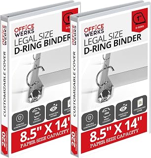 Performore - Office Werks Heavy Duty 2-Pack Legal Size View Binder - 14" x 8.5", White, 1 Inch D-Ring, Back Mount Binder