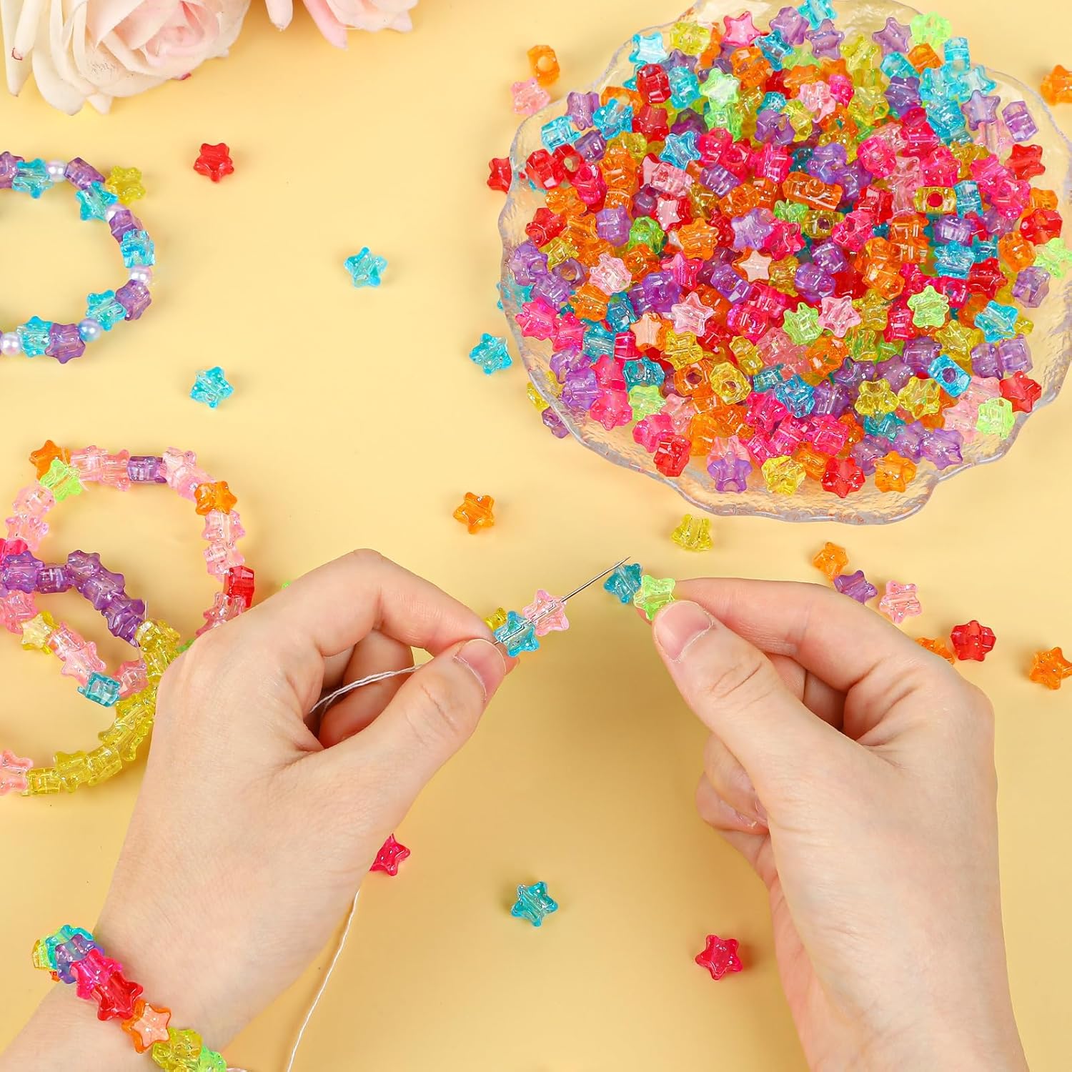 UPINS 1200pcs Star Pony Beads, Star Shape, Plastic, Bulk for Bracelets, Necklaces, DIY Projects, Jewelry Making, Decoration, Red, Orange, Yellow, Green, Blue, Purple, Pink - Image 4