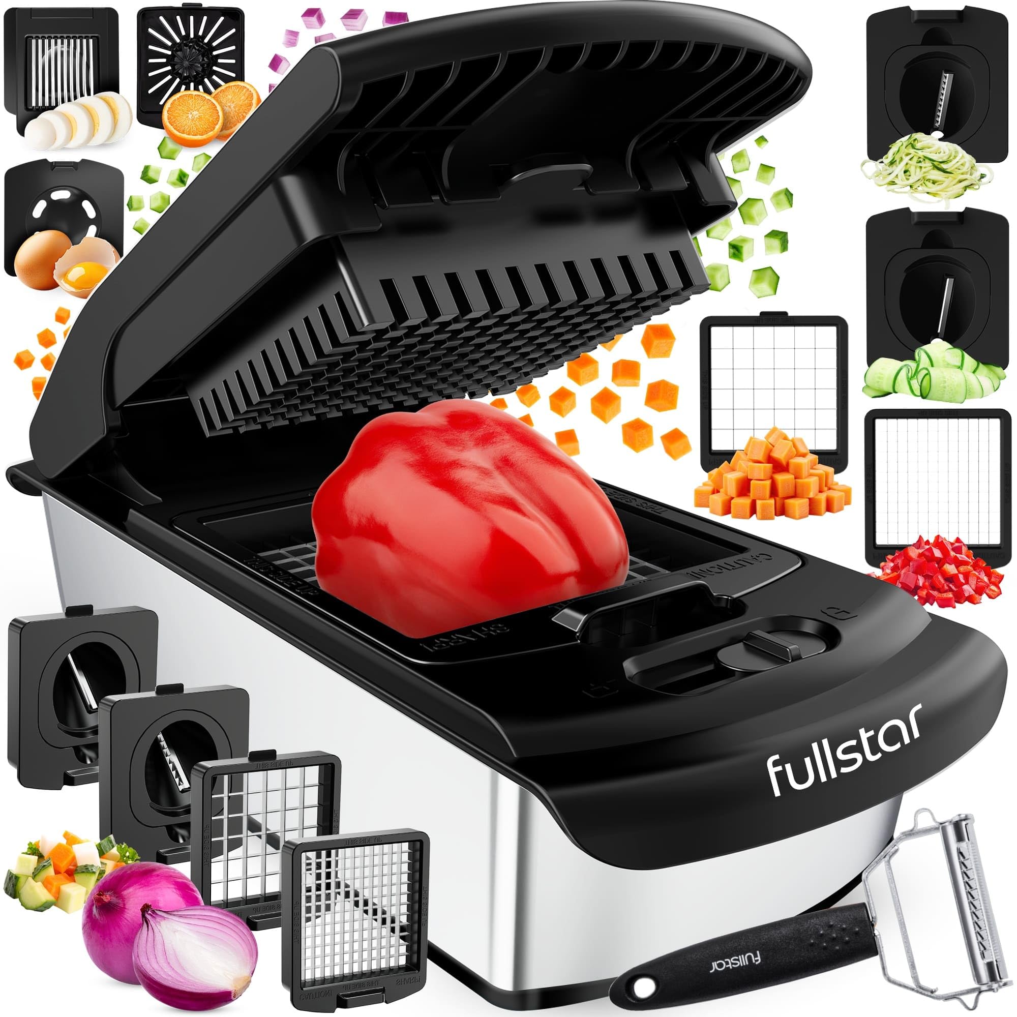 Fullstar The Original Pro Chopper - Vegetable Chopper and Spiralizer, Food Chopper with Container, Fruit Slicer, Kitchen Gadgets & Accessories, Home Essentials (9 in 1, Stainless Steel)