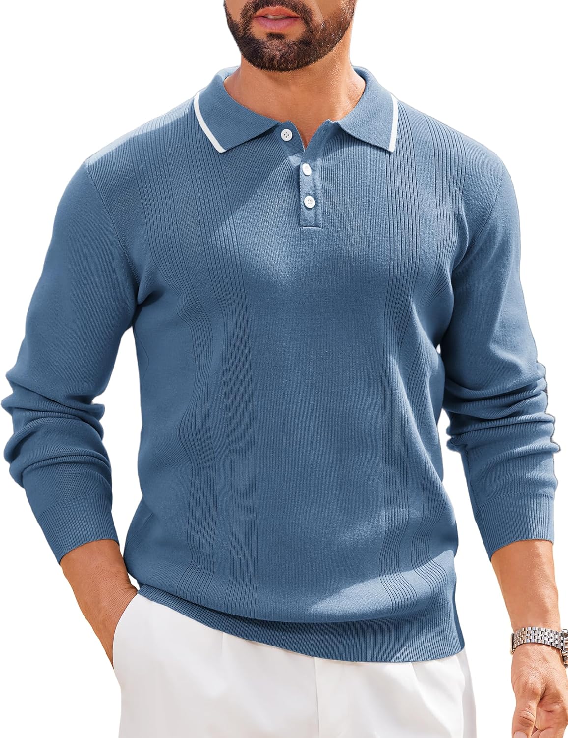 COOFANDY Mens Knit Polo Sweaters Long Sleeve Vintage Polos Casual Dress Pullover Old Money Tops