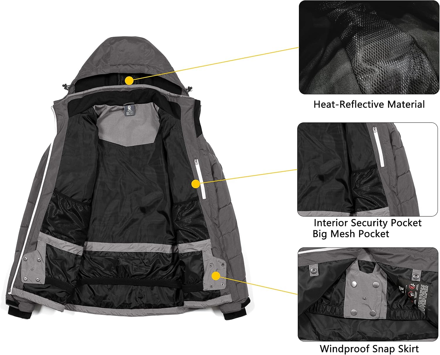 Little Donkey Andy Men's Warm Windproof Ski Insulated Jacket Water Repellent Winter Snowboarding Snow Coat