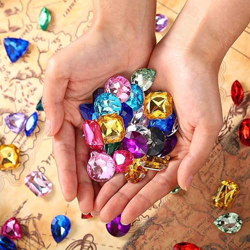 Miniatura 4 de Hicarer 100 piezas de gemas de juguete, joyas del tesoro pirata, gemas acrílicas falsas, diamantes brillantes, piedras preciosas de plástico con una