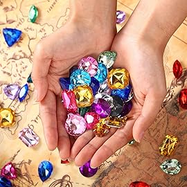 Hicarer 100 Pieces Toy Gems Pirate Treasure Jewels Fake Acrylic Gems Multicolor Bling Diamonds Plastic Gemstones with a Drawstring Bag for Party Table Decorations Pirate Party Favors