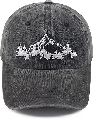 Sombrero de árboles de montaña para hombres y mujeres, divertido gorro de béisbol ajustable bordado de algodón para acampar, senderismo, explorar al