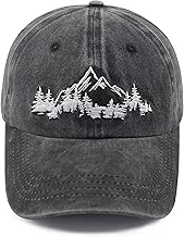 Mountain Trees Hat for Men Women, Funny Adjustable Cotton Embroidered Camping Hiking Explore Outdoor Baseball Cap