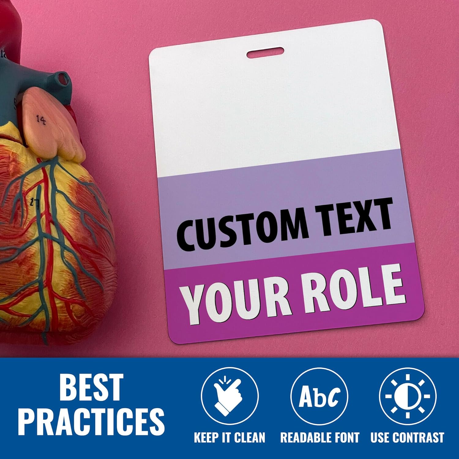 Custom Double Role Badge Buddy - (20 pcs) Multiple Colors and Fonts to Choose - Horizontal Oversized - Print On Both Sides - Real Thick Plastic Card (Like Credit Cards)