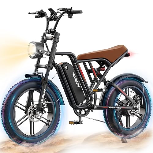 VARUN Electric Bike Peak 750W - 65+ Miles Long Range Electric Bike for Adults - Reaches 25MPH, 48V 13Ah Battery, Full Suspension, 7-Speed All-Terrain 20" Fat Tire Electric Motorcycle Dirt Bike - Black