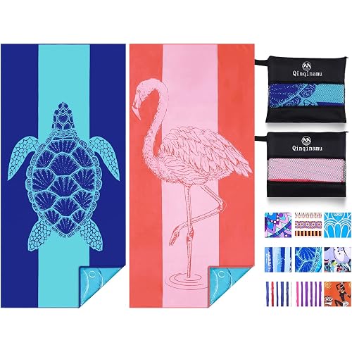 2 Pack Microfiber Lightweight Beach Towel 71"x32" Oversized Extra Large Thin Sand Free Towels Travel Swim Pool Yoga Gym Camping for Adults Women Men Beach Essentials Accessories Vacation Gift