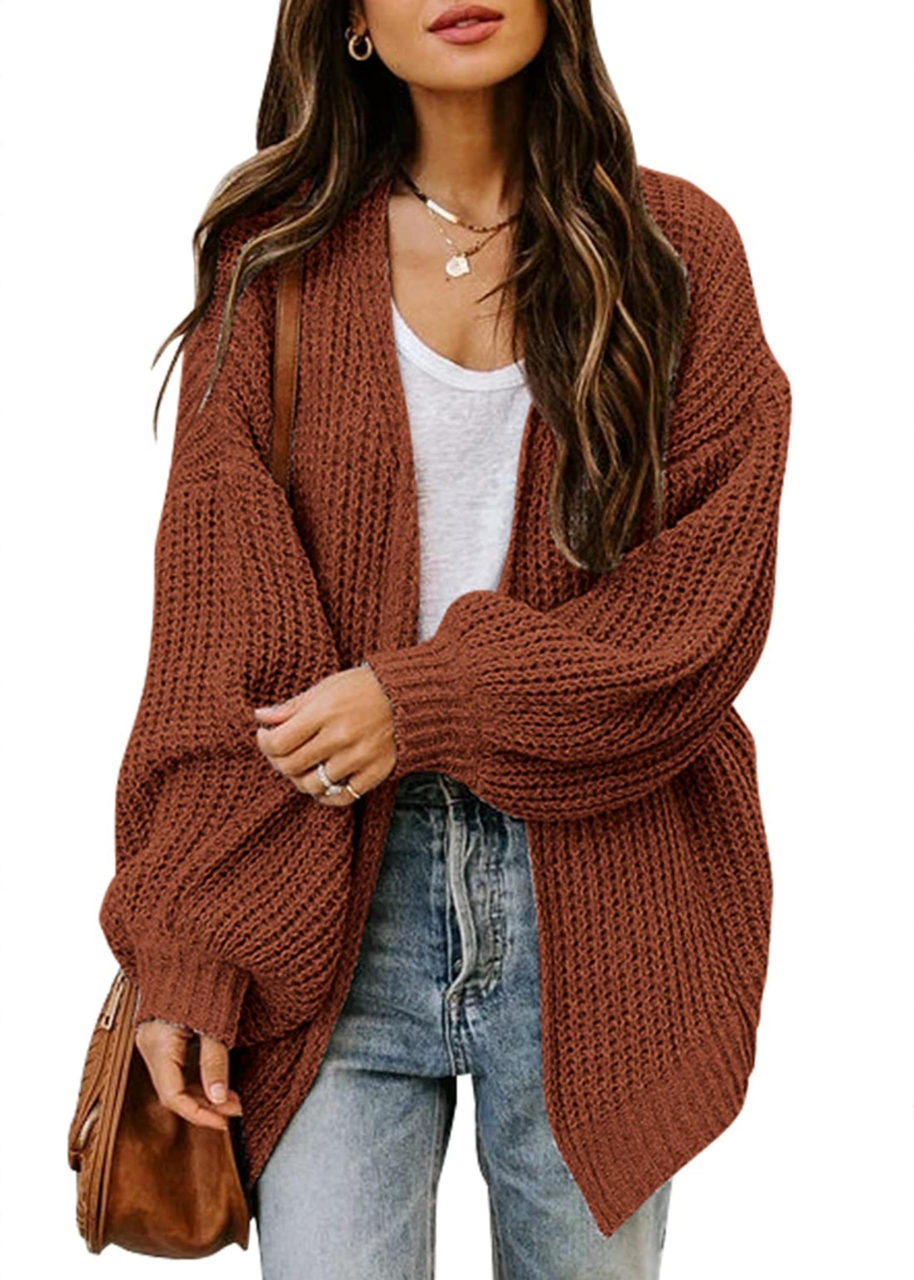Strickjacke Damen Dicke Offene Front Strickmantel Oversize Pullover Herbst Langarm Grobstrick Warme Cardigan