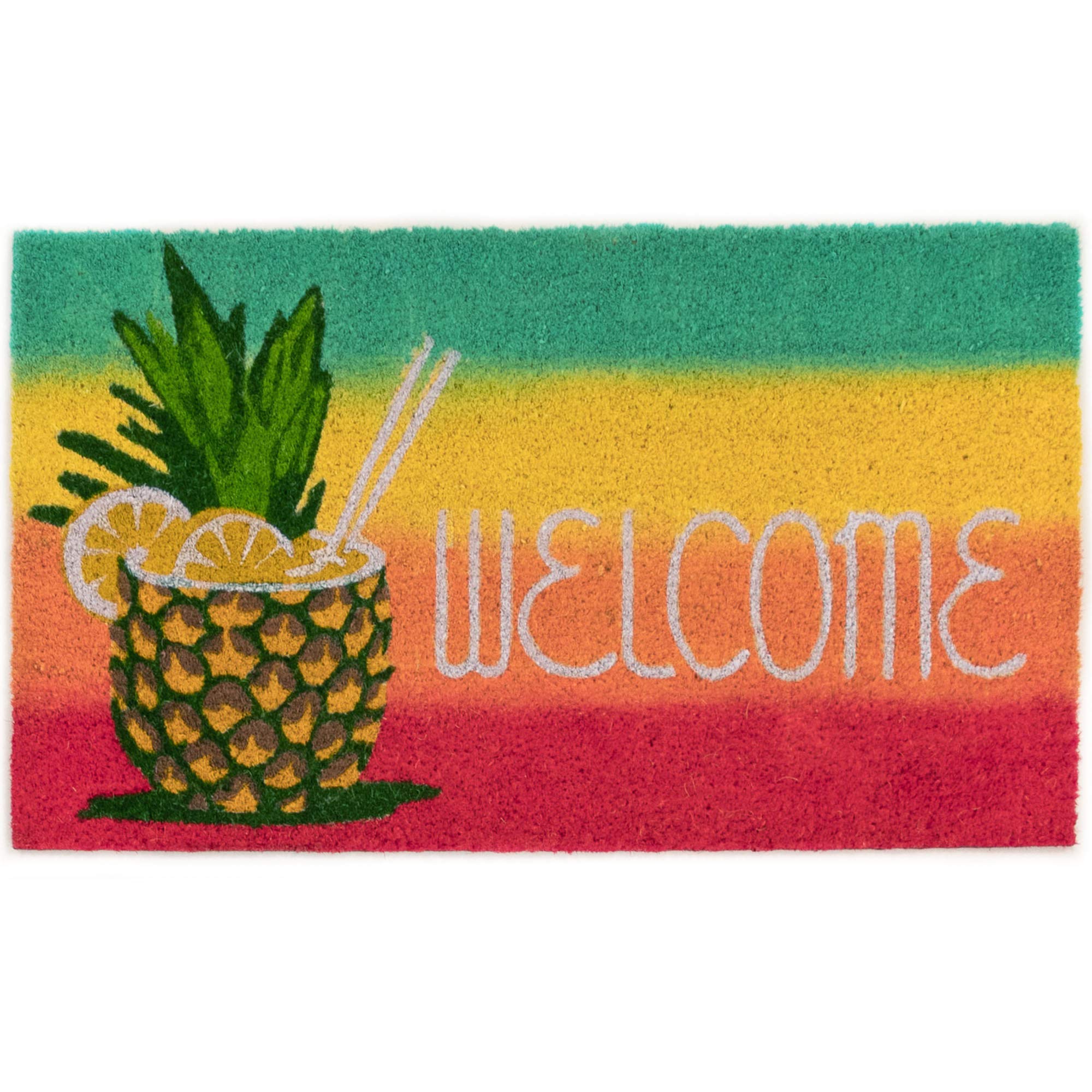 Liora Manne Natura Door Mat - Novelty Designs, Durable Natural Coir & Vinyl Back, Long Lasting Color, Foyers, Porches, Patios & Decks, Welcome Pineapple Rainbow, 1'6" x 2'6"