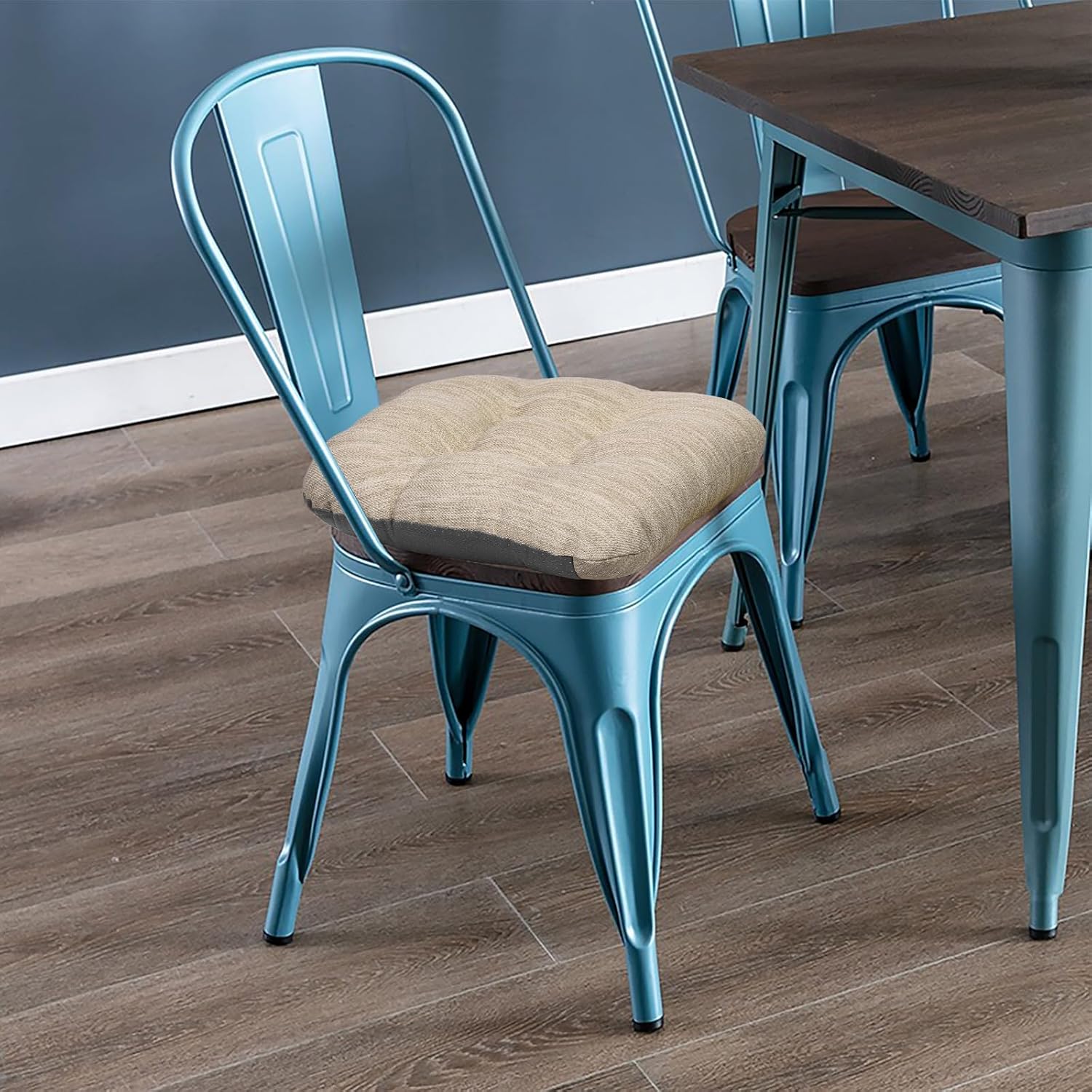 baibu 14×14 Metal Dining Chair Pads with Ties Set of 2, Super Soft Kitchen Chair Cushions Bar Stool Cushions with Non-Slip Bottom - 2 Pads only (Beige, 14×14×2.5in)