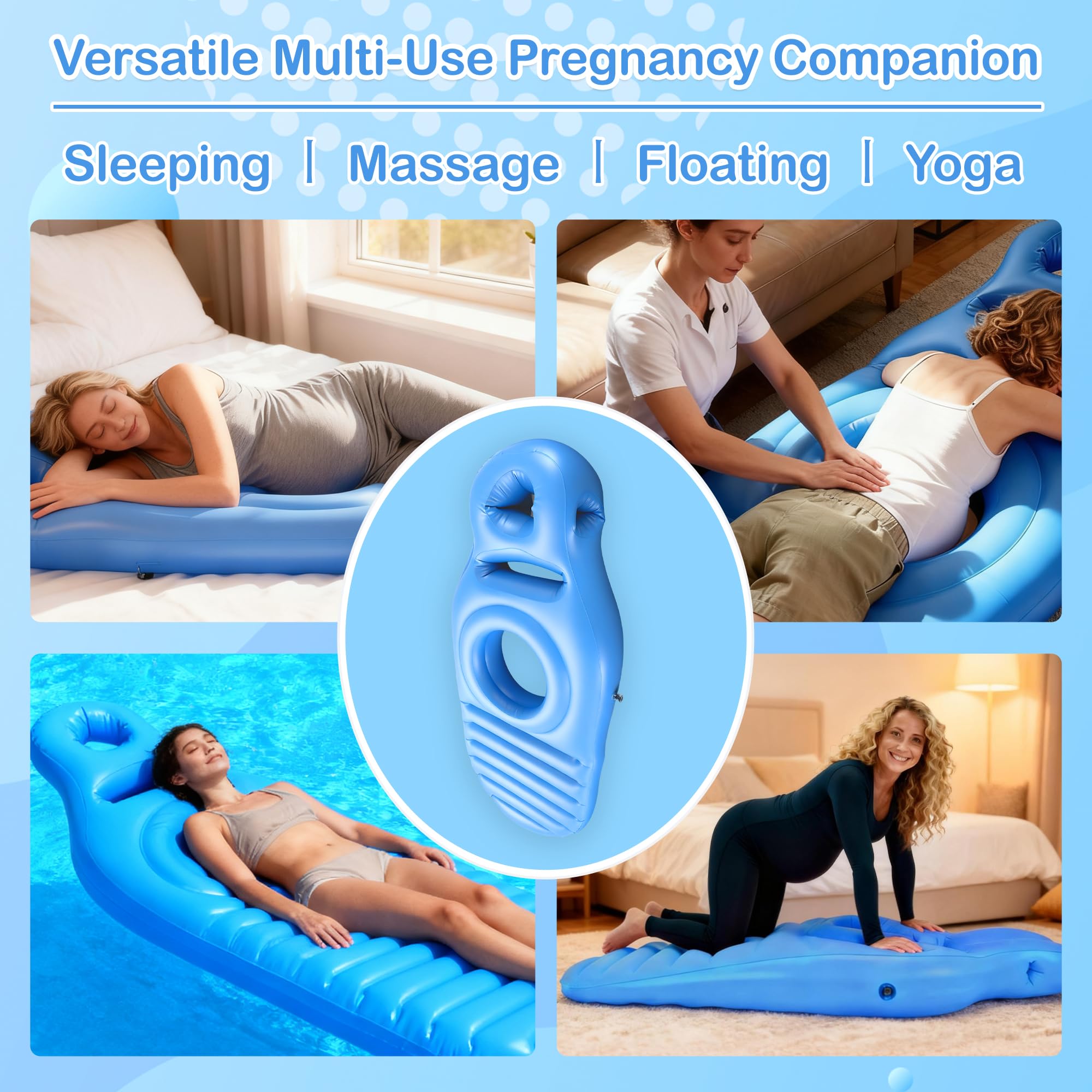 Cuscino gonfiabile per la gravidanza, materasso gonfiabile in PVC perforato, materassino per sdraiarsi sulla pancia, galleggiante per chi dorme a pancia in giù (con pompa) (Blue)