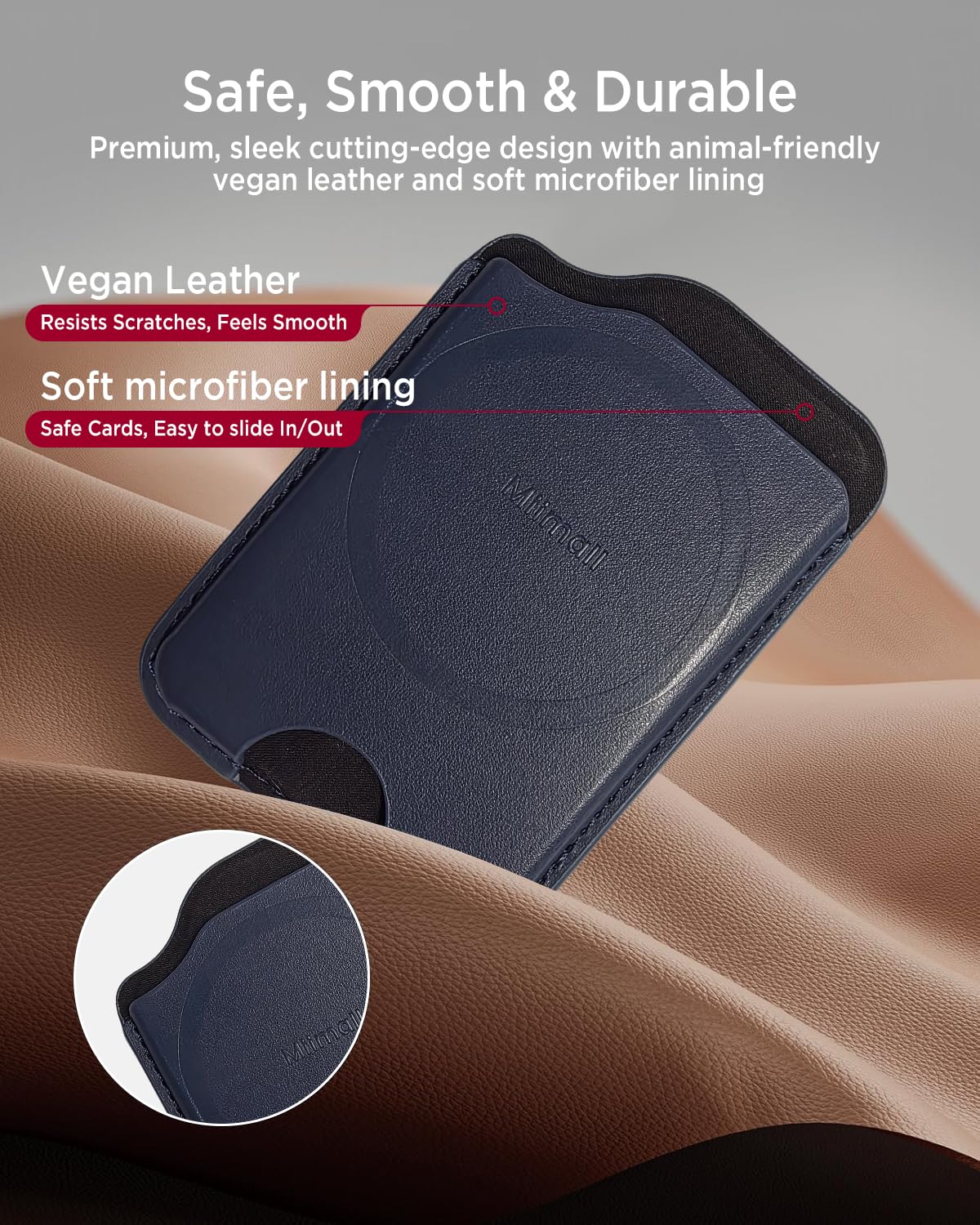Miimall Portafoglio Mag-Safe per Samsung Galaxy S25 S24 FE/Plus/Ultra/Z Fold 7/iPhone 17 16 15, portafoglio sottile in pelle con 3 scomparti per carte, porta carte magnetico per cellulare, Blu