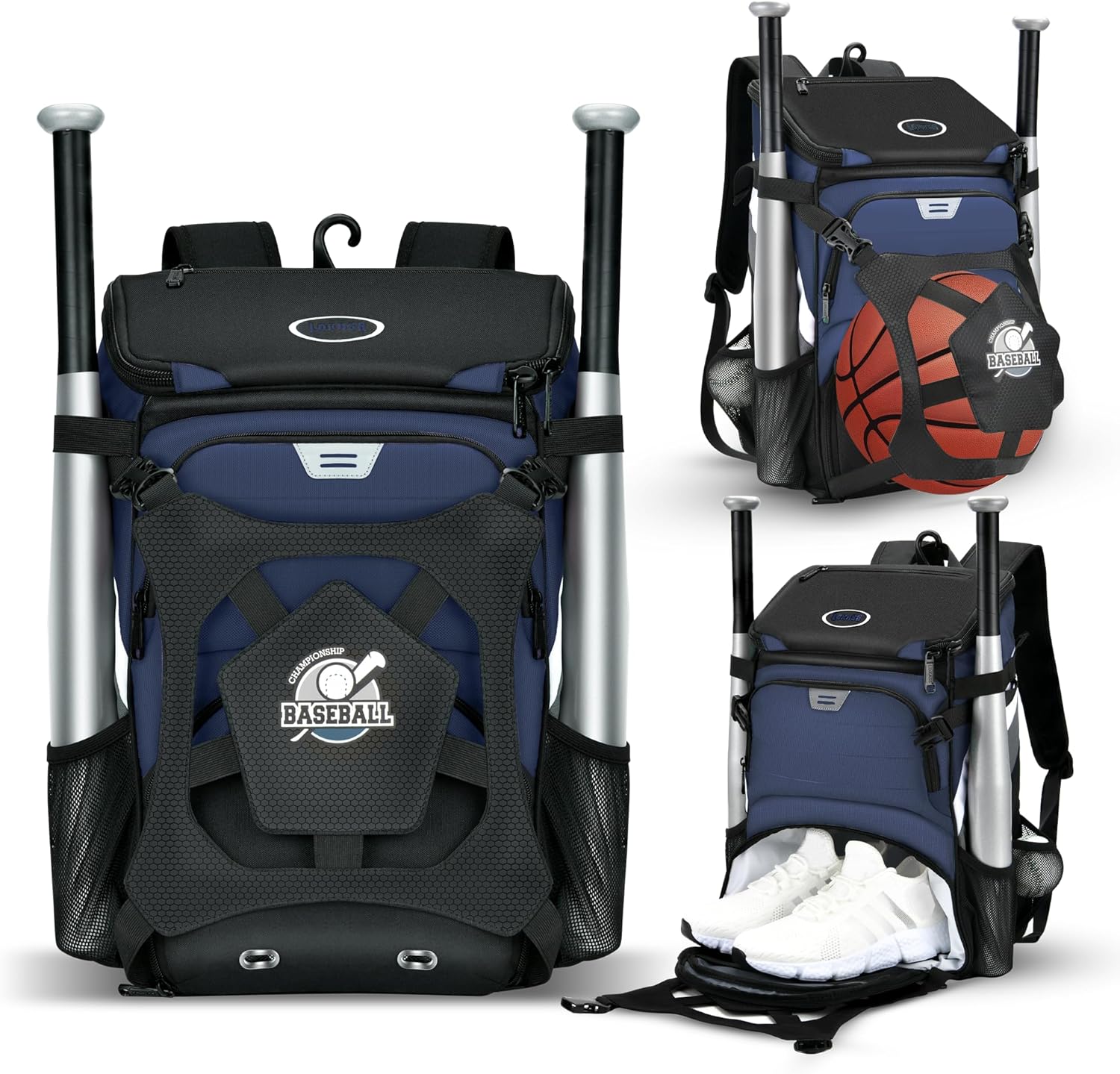 Baseball Backpack for Adult and Youth, Large Capacity Lightweight Softball Bag With Shoe Compartment and Fence Hook for TBall Bat & Equipment, Waterproof for Helmet, Gloves