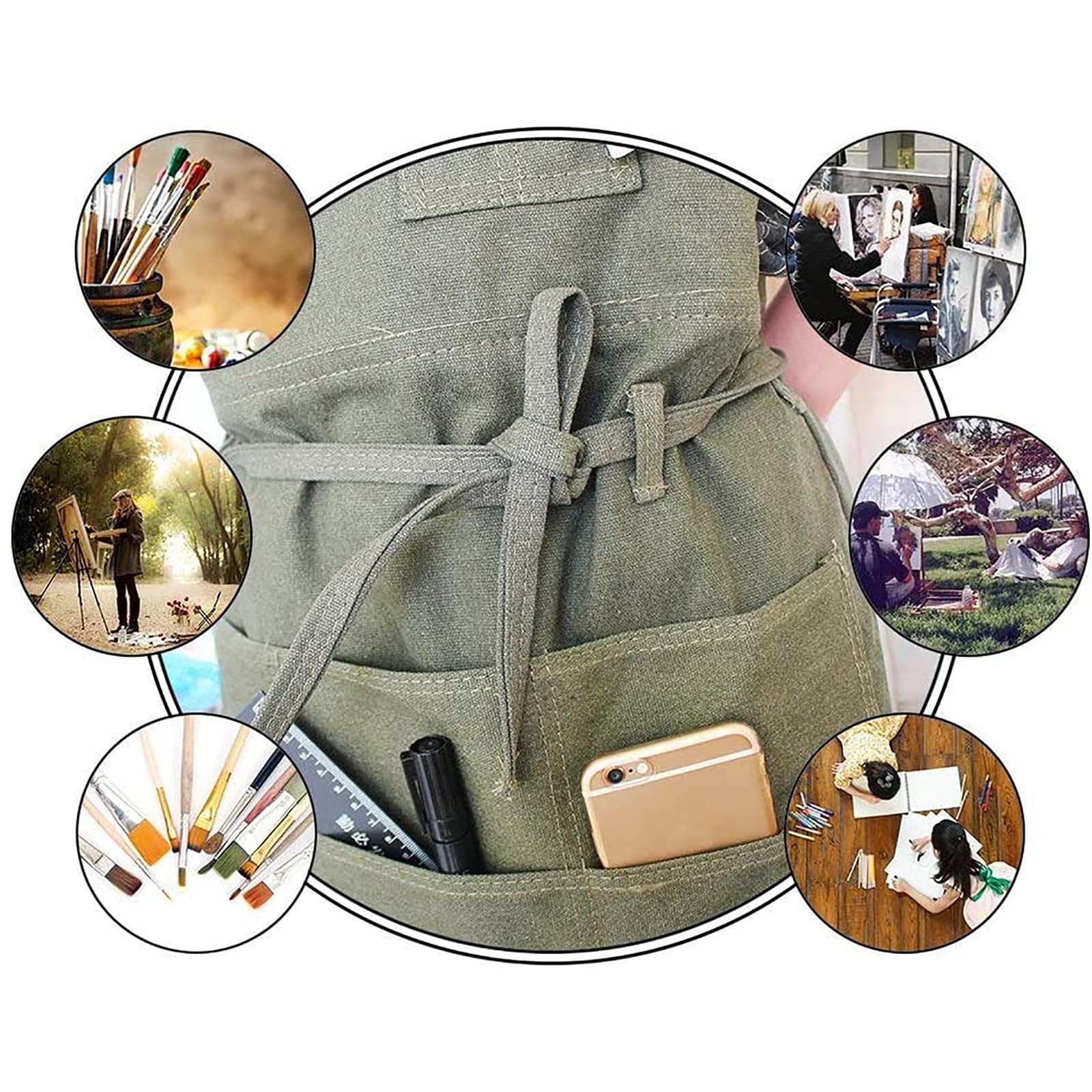 Delantal Ajustable Con Peto y Correas Cruzadas - Herramientas de Taller Con Bolsillos, Lona, Para Trabajo y Pintura de Artistas