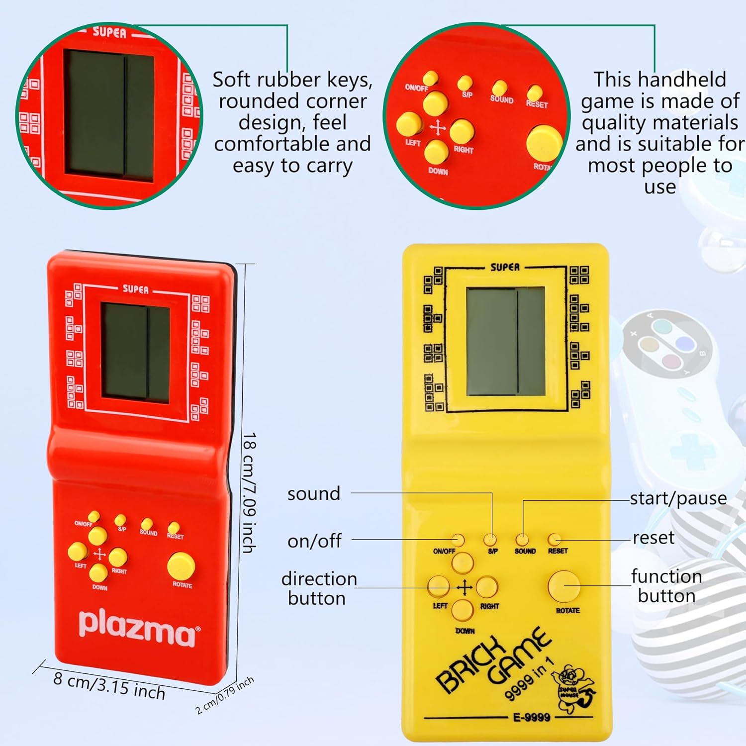 5 Pack Handheld Brick Game Console Retro Large Screen Building Block Game Console for Kids Adults 80s 90s Retro Classic Games Theme Party Birthday Gifts (Color Style 2)