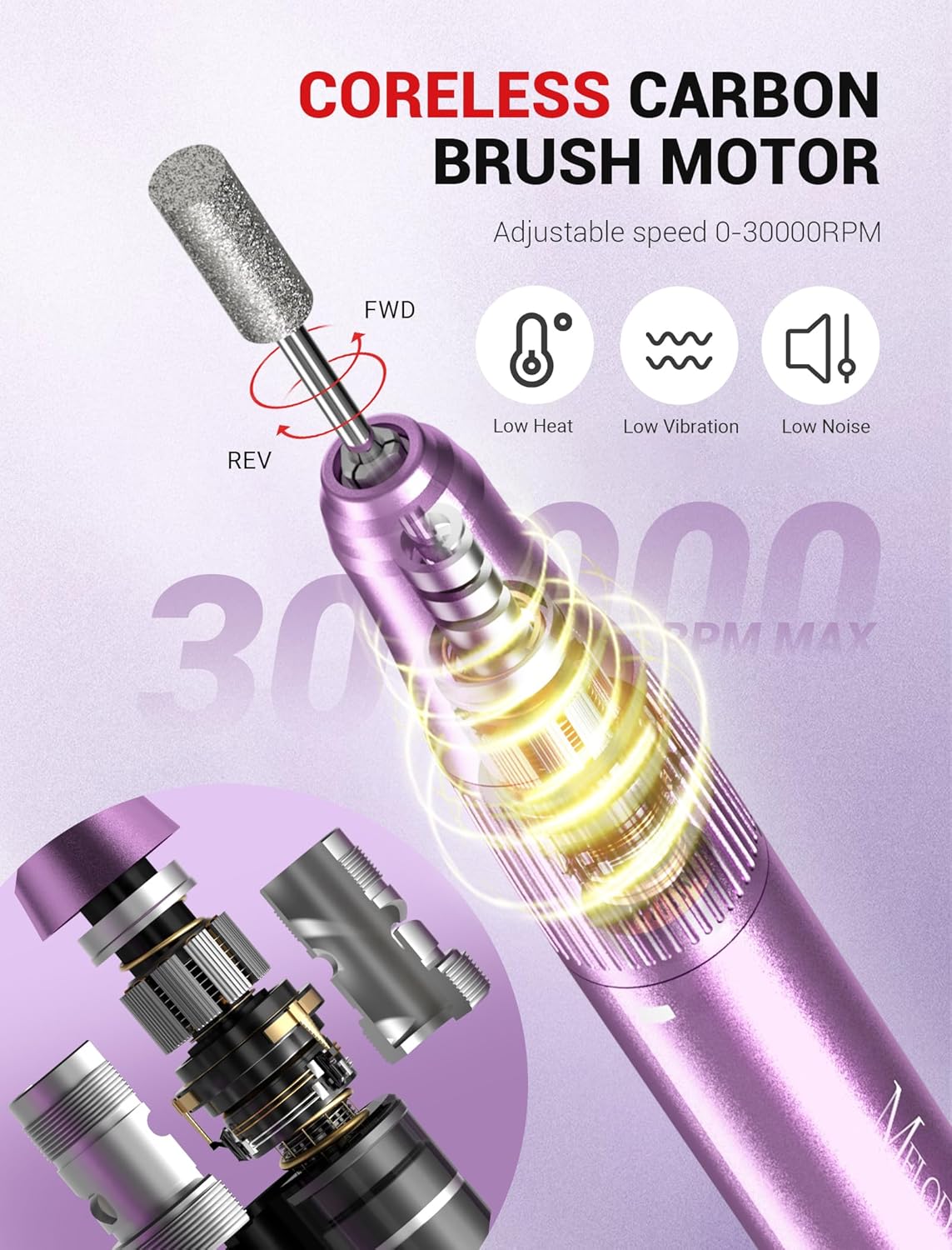 MelodySusie SM180F Nail Drill Cordless with 3pcs Art Brushes Set