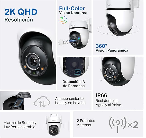 Tapo C520WS - Cámara Vigilancia Wi-Fi Exterior 360°, Resolución 2K QHD, Visión Nocturna en Color Starlight, Detección IA Múltiple, Seguimiento de Movimiento, IP66 - 2
