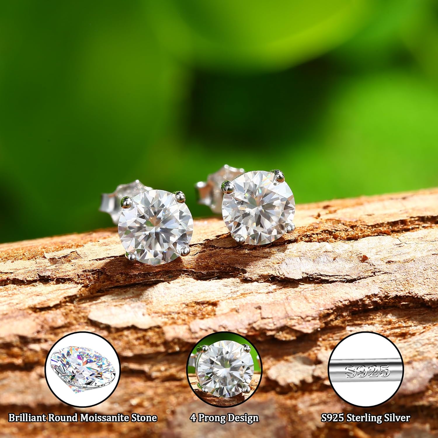 Moissanite Stud Earrings : 18K White Gold Plated Solid 925 Sterling Silver Earring Hypoallergenic Dainty Flat Back Stud Earrings Jewelry for Women Men D Color VVS1 Clarity - Image 5