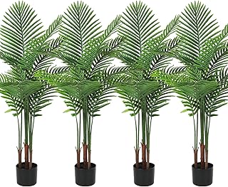 Jexine 4 Pack Artificial Palm Trees 4Ft, Fake Plants Fake Trees Artificial Areca Palm