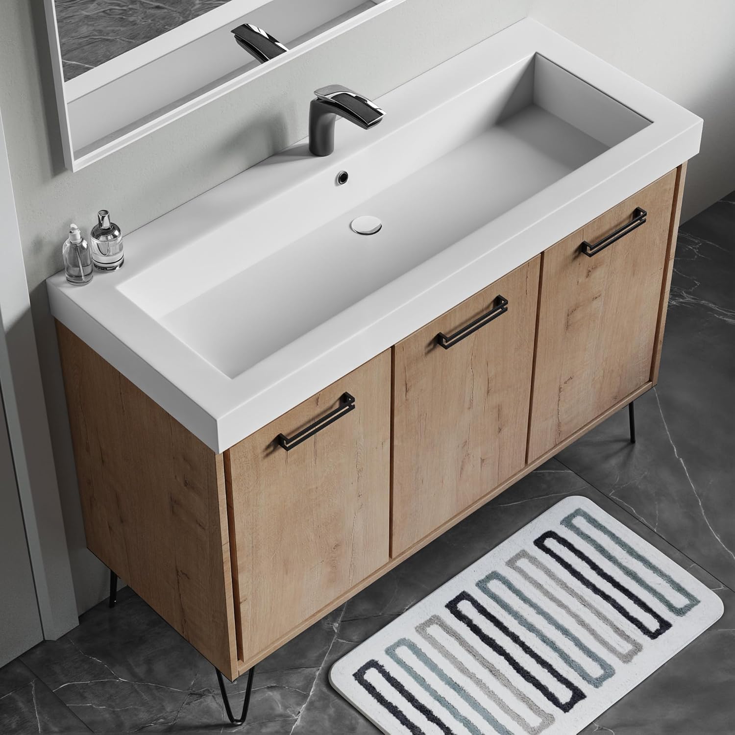 Dowell Long Topmount Single Bathroom Vanity Basin - White Resin,48 x 18,Dowell 48" Bathroom Sink,Single Bowl Vanity Basin,Rectangular Drop-In Bathroom Sink with Overflow, White-000 4818BPRS