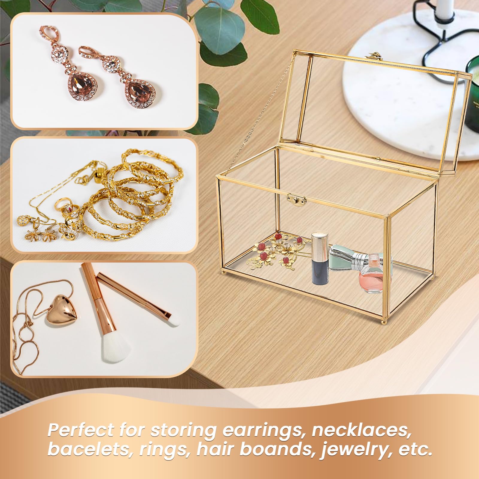 【期限5/31】⑥デコレーションケース Amazon.com: AMGSH Large Capacity Golden Vintage Glass Keepsake Box