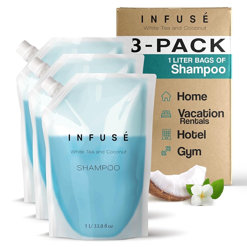 Shampoo INFUSÉ White Tea and Coconut, refil de 1 litro, pacote com 3