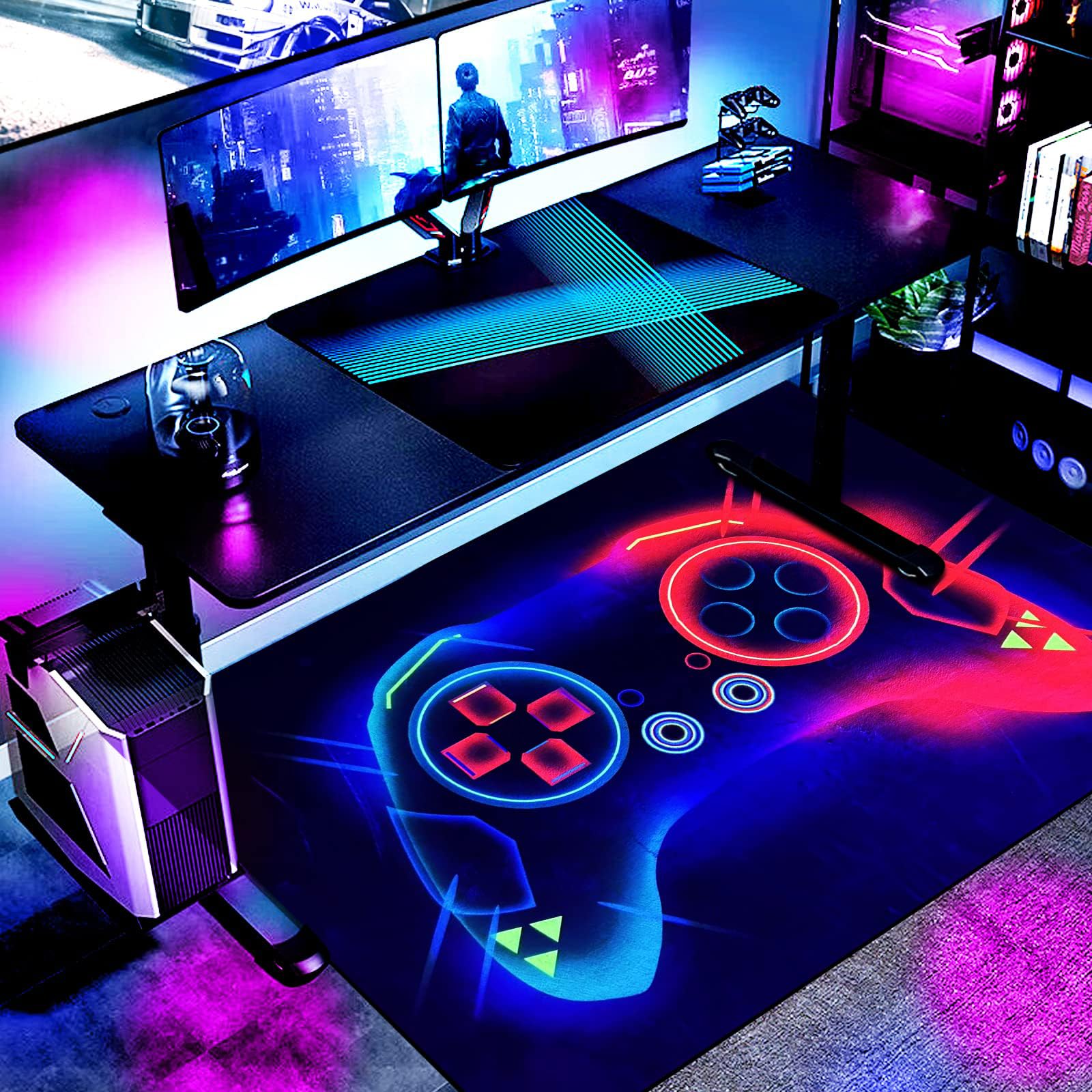 HOLAVIDA Alfombra de Juego 3D, Neón Controlador Reactivo Luz Negra, Luminosa Antideslizante, Brilla Oscuridad, Decoración Niños, 180x120cm