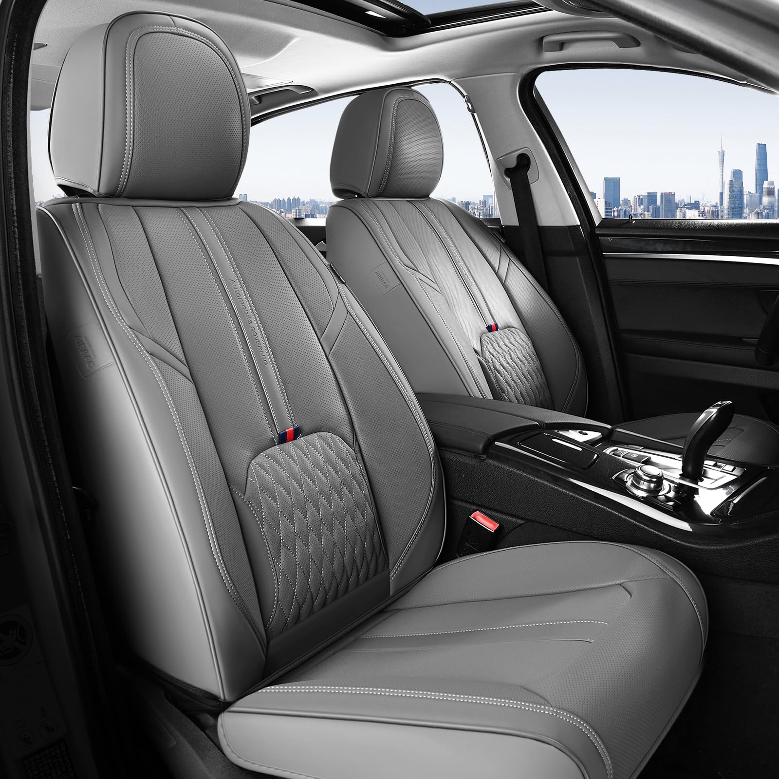 Coverado Car Seat Covers for Front Seat, Leather Seat Cover for Cars, Waterproof Seat Cover with Lumbar Support, Universal Car Seat Protector, Driver Seat Cushion Universal for Most Vehicles (Gray)